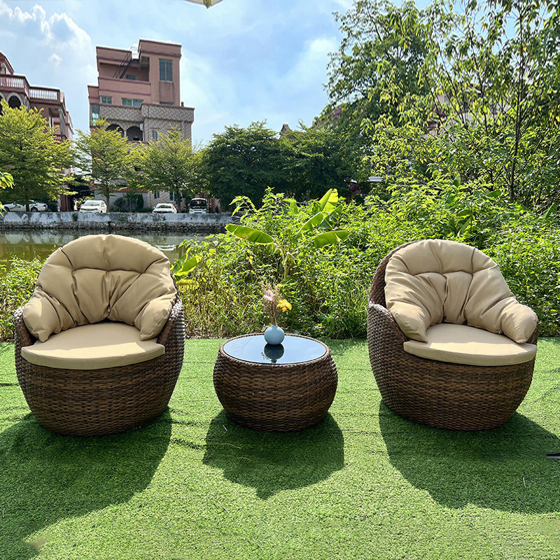 Modern Minimalist Round Sponge PE Rattan Weaving Sofa Backrest Armrest For Outdoor Patios