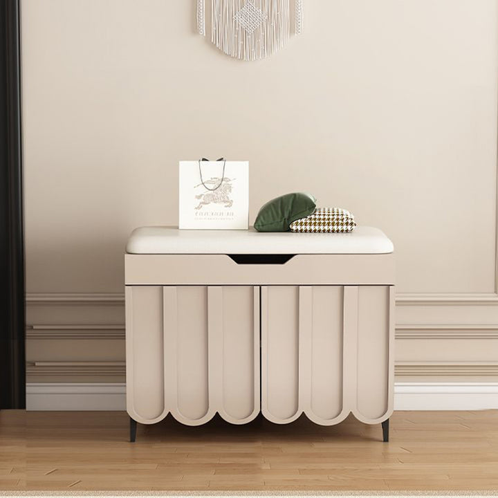 Contemporary Creative Scalloped Edge Rectangular Rounded-Corner Eco-friendly Board Faux Leather Shoe Bench 4-Tier For Entryway