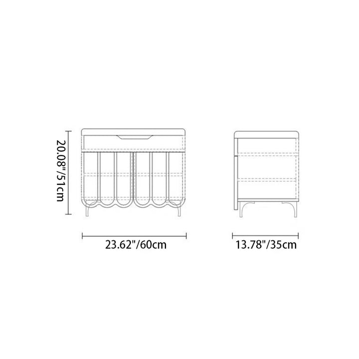Contemporary Creative Scalloped Edge Rectangular Rounded-Corner Eco-friendly Board Faux Leather Shoe Bench 4-Tier For Entryway