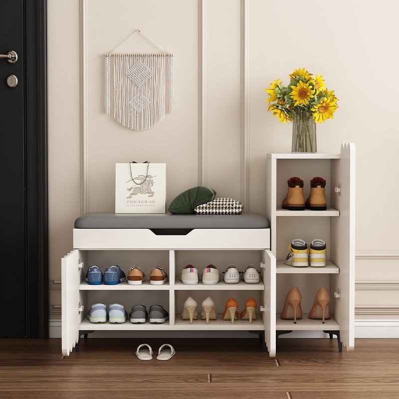 Contemporary Creative Scalloped Edge Rectangular Rounded-Corner Eco-friendly Board Faux Leather Shoe Bench 4-Tier For Entryway