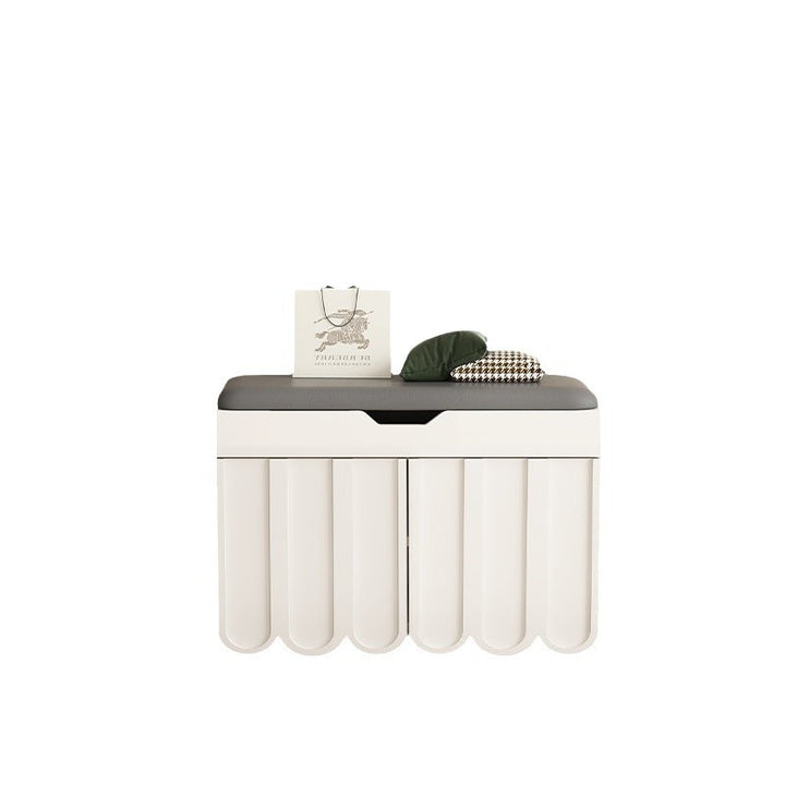 Contemporary Creative Scalloped Edge Rectangular Rounded-Corner Eco-friendly Board Faux Leather Shoe Bench 4-Tier For Entryway