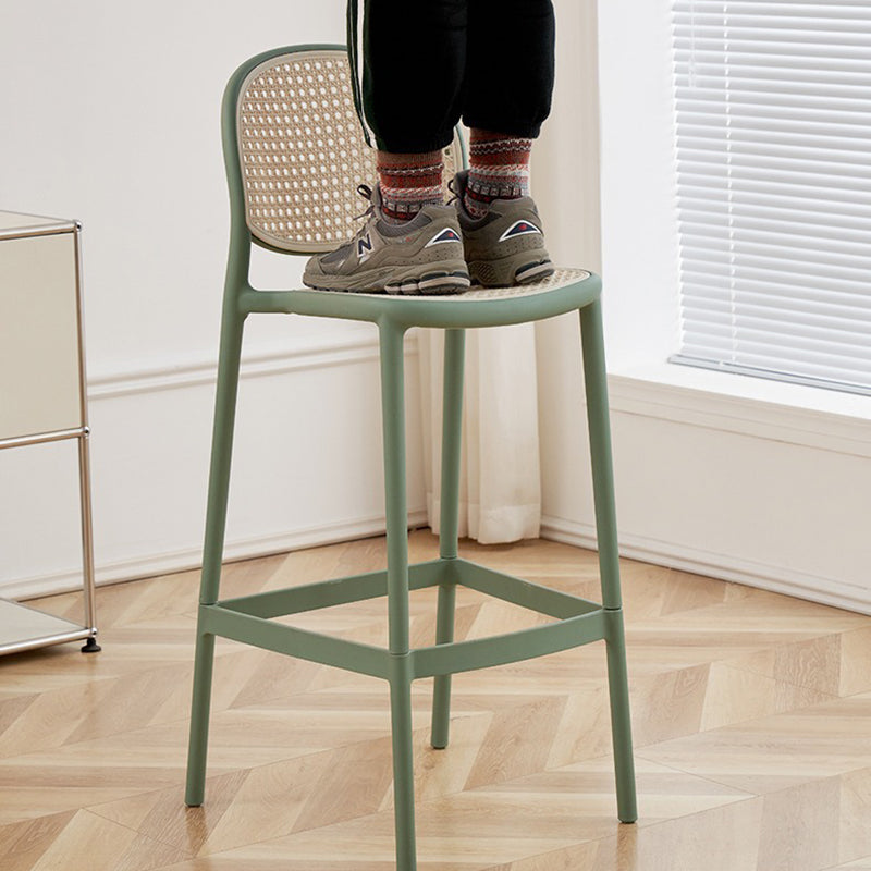 Modern Minimalist Rectangular PP Rattan Weaving Bar Stool Backrest Footrest For Dining Room