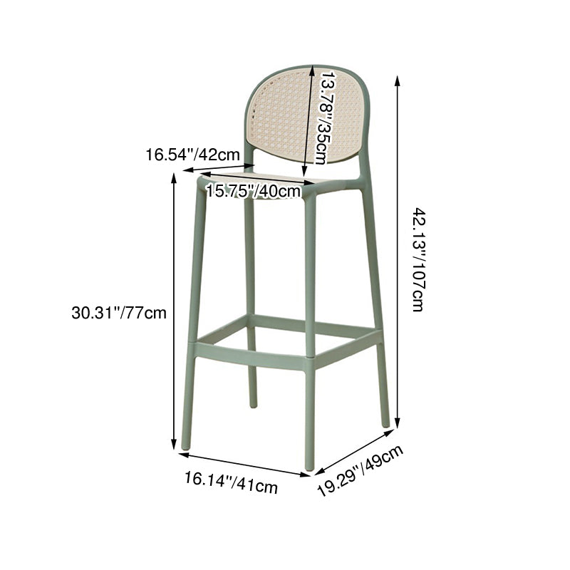 Modern Minimalist Rectangular PP Rattan Weaving Bar Stool Backrest Footrest For Dining Room