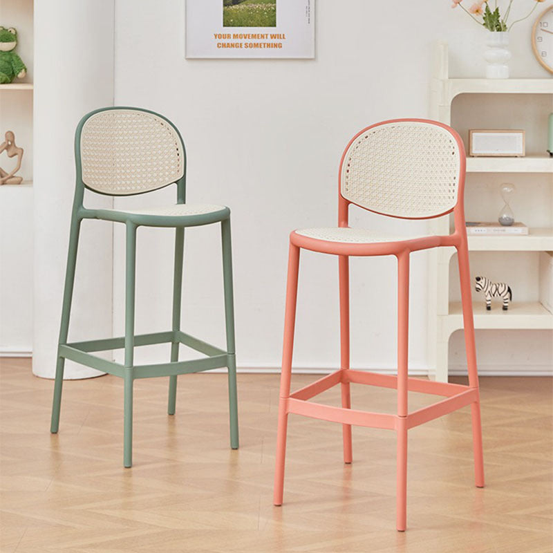 Modern Minimalist Rectangular PP Rattan Weaving Bar Stool Backrest Footrest For Dining Room