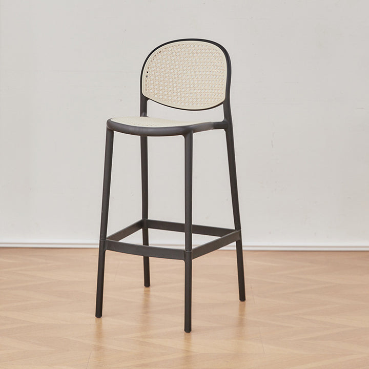 Modern Minimalist Rectangular PP Rattan Weaving Bar Stool Backrest Footrest For Dining Room