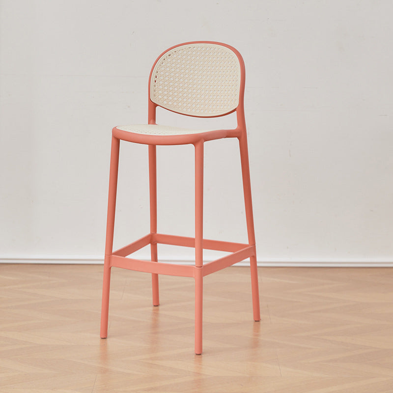 Modern Minimalist Rectangular PP Rattan Weaving Bar Stool Backrest Footrest For Dining Room