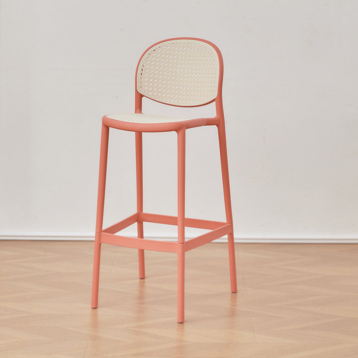 Modern Minimalist Rectangular PP Rattan Weaving Bar Stool Backrest Footrest For Dining Room