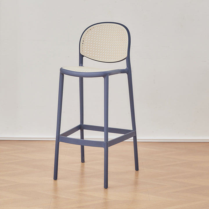 Modern Minimalist Rectangular PP Rattan Weaving Bar Stool Backrest Footrest For Dining Room
