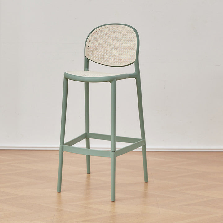 Modern Minimalist Rectangular PP Rattan Weaving Bar Stool Backrest Footrest For Dining Room
