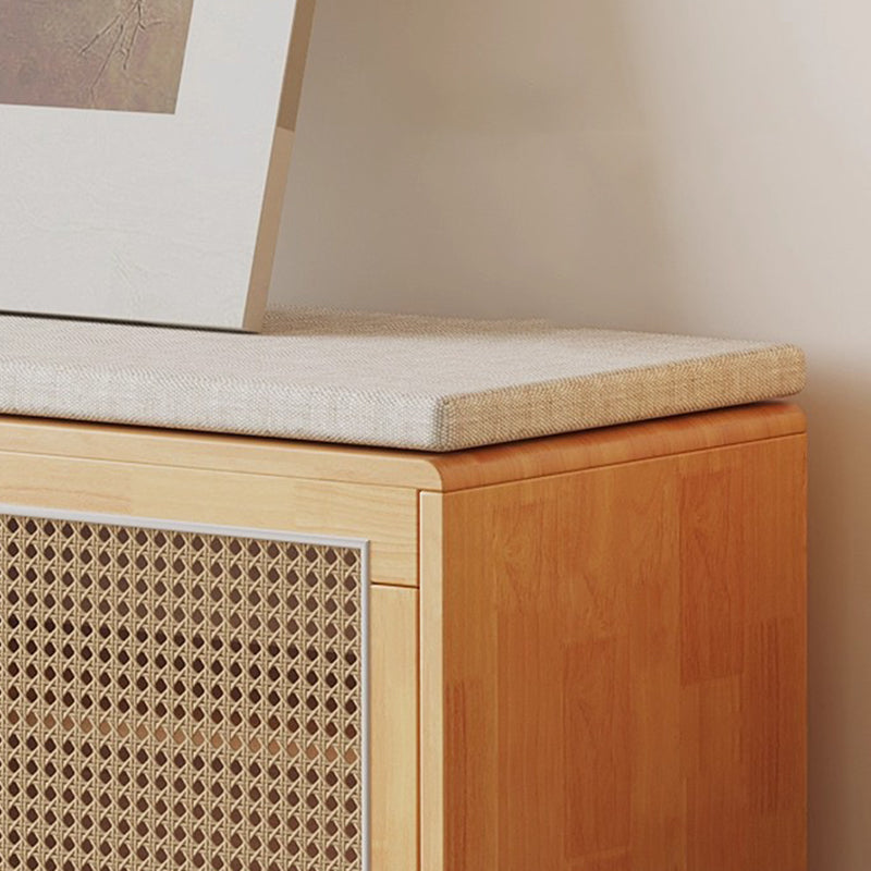 Banco de Zapatos Nórdico Contemporáneo Rectangular de Madera Maciza y Tejido de Ratán de Plástico con 2 Almacenamientos para la Entrada 