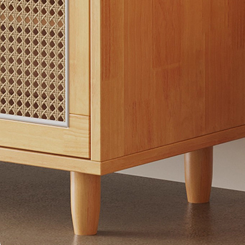 Banco de Zapatos Nórdico Contemporáneo Rectangular de Madera Maciza y Tejido de Ratán de Plástico con 2 Almacenamientos para la Entrada 