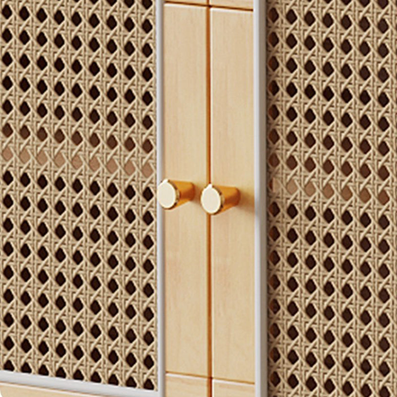 Banco de Zapatos Nórdico Contemporáneo Rectangular de Madera Maciza y Tejido de Ratán de Plástico con 2 Almacenamientos para la Entrada 