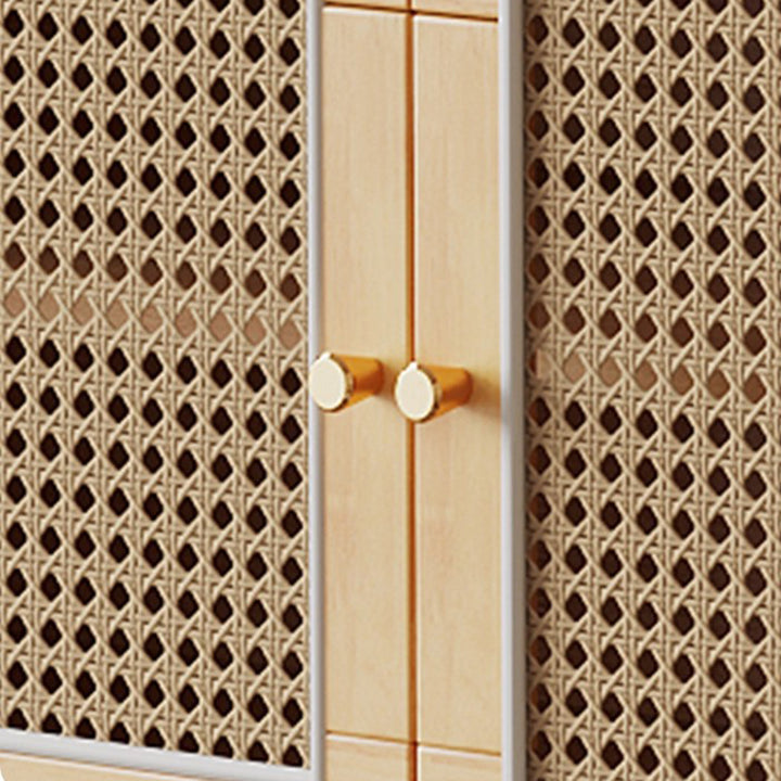 Banco de Zapatos Nórdico Contemporáneo Rectangular de Madera Maciza y Tejido de Ratán de Plástico con 2 Almacenamientos para la Entrada 