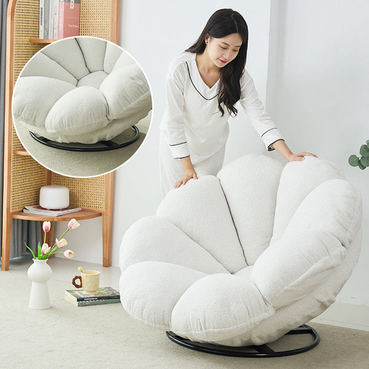 Contemporary Creative Plush Fabric &amp; Iron Petal Swivel Accent Chair With Backrest For Living Room &amp; Bedroom