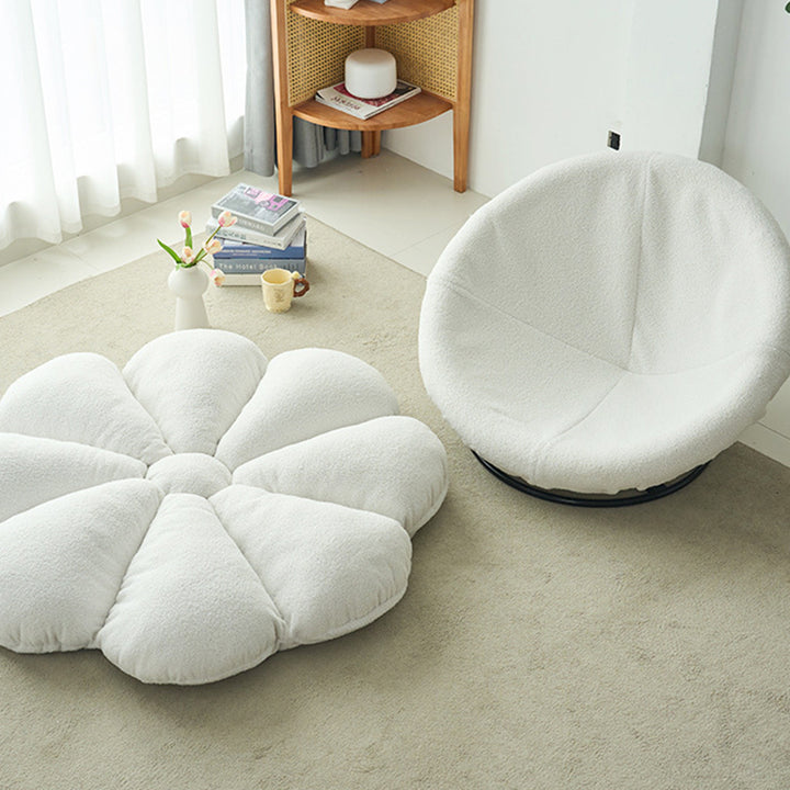 Contemporary Creative Plush Fabric &amp; Iron Petal Swivel Accent Chair With Backrest For Living Room &amp; Bedroom