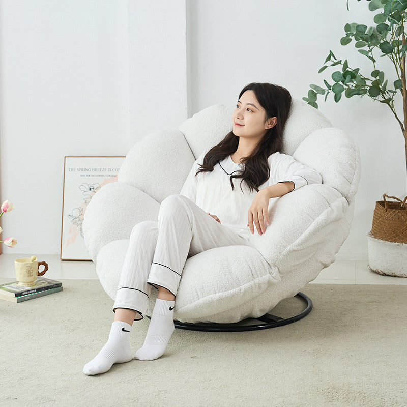 Contemporary Creative Plush Fabric &amp; Iron Petal Swivel Accent Chair With Backrest For Living Room &amp; Bedroom