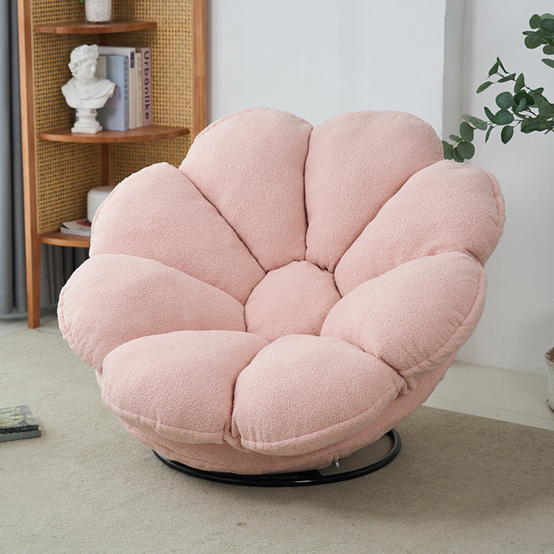 Contemporary Creative Plush Fabric &amp; Iron Petal Swivel Accent Chair With Backrest For Living Room &amp; Bedroom