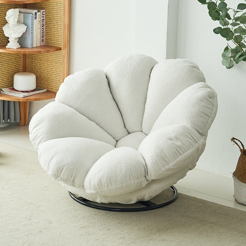 Contemporary Creative Plush Fabric &amp; Iron Petal Swivel Accent Chair With Backrest For Living Room &amp; Bedroom
