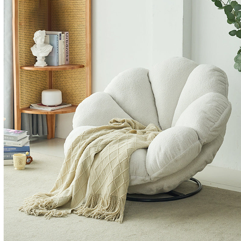 Contemporary Creative Plush Fabric &amp; Iron Petal Swivel Accent Chair With Backrest For Living Room &amp; Bedroom