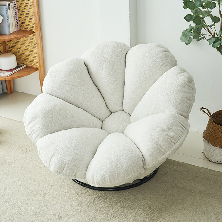 Contemporary Creative Plush Fabric & Iron Petal Swivel Accent Chair With Backrest For Living Room & Bedroom