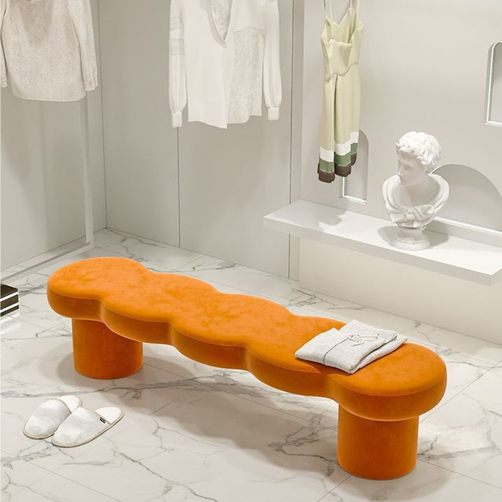 مقعد تصميم موجة خشب صلب عصري مع جلد صناعي/مخمل للممر 