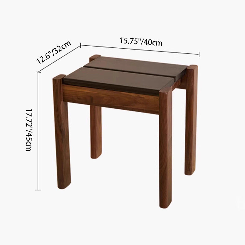 Traditional Japanese Solid Rubberwood Square Vanity Stool For Bedroom, Living Room &amp; Entryway