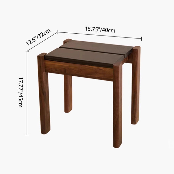 Traditional Japanese Solid Rubberwood Square Vanity Stool For Bedroom, Living Room &amp; Entryway