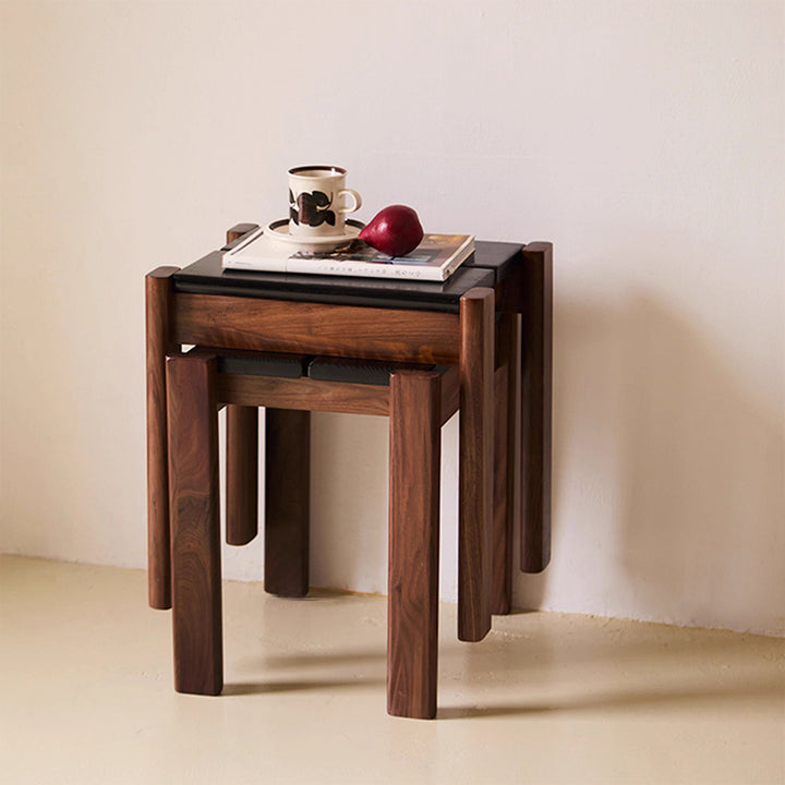 Traditional Japanese Solid Rubberwood Square Vanity Stool For Bedroom, Living Room &amp; Entryway