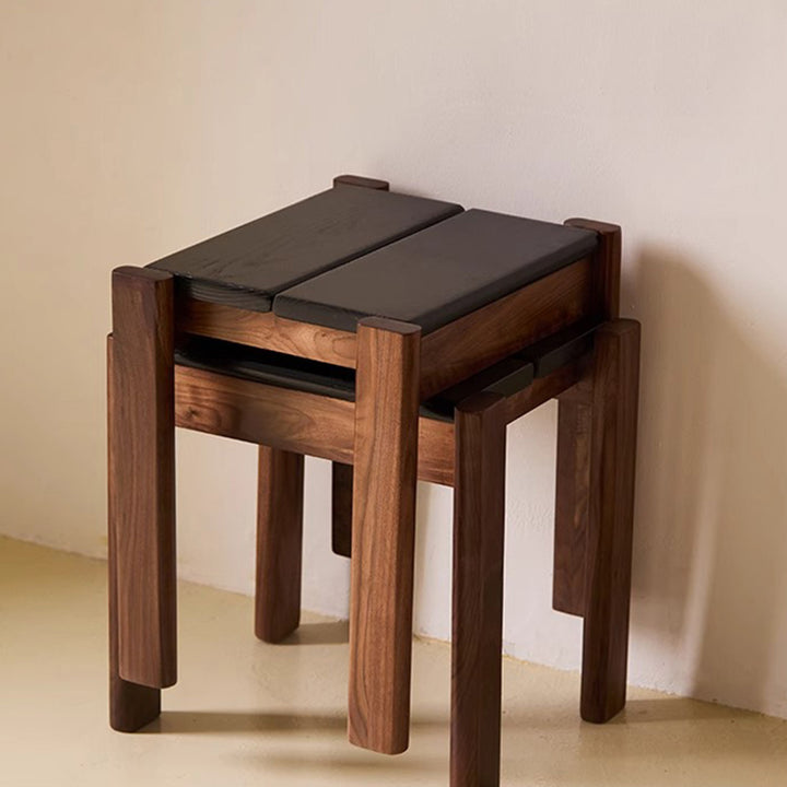 Traditional Japanese Solid Rubberwood Square Vanity Stool For Bedroom, Living Room &amp; Entryway