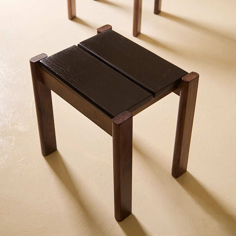 Traditional Japanese Solid Rubberwood Square Vanity Stool For Bedroom, Living Room &amp; Entryway