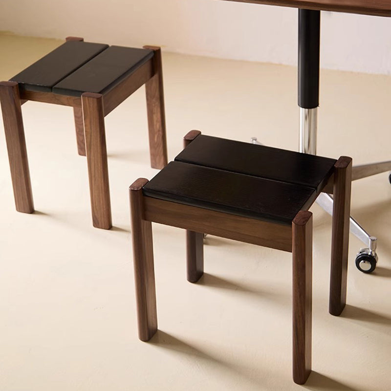 Traditional Japanese Solid Rubberwood Square Vanity Stool For Bedroom, Living Room &amp; Entryway