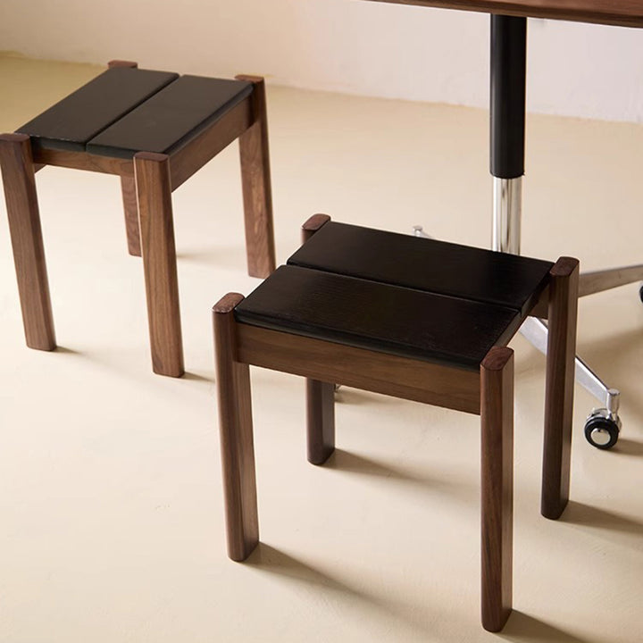 Traditional Japanese Solid Rubberwood Square Vanity Stool For Bedroom, Living Room &amp; Entryway