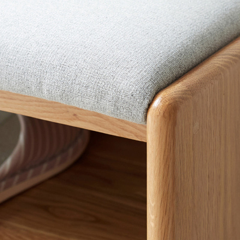 Modern Minimalist Solid Wood &amp; Linen Rectangular Shoe Bench With Drawer And Dual Storage Spaces For Entryway