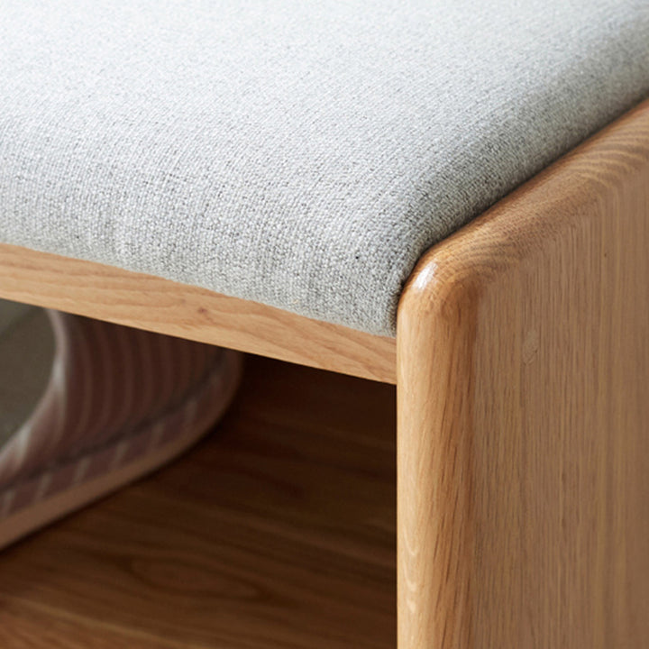 Modern Minimalist Solid Wood &amp; Linen Rectangular Shoe Bench With Drawer And Dual Storage Spaces For Entryway