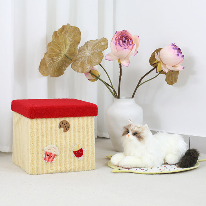 Tabouret bas carré contemporain créatif en MDF et coton pour enfants avec design pliable et 1 espace de rangement pour l’entrée et le salon 