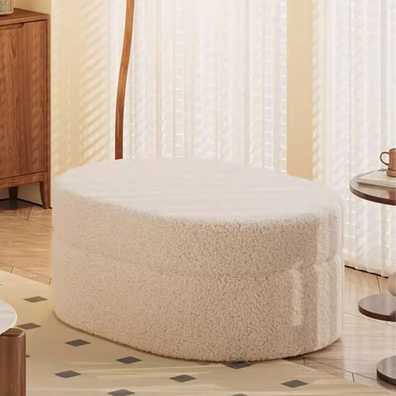 Modern Minimalist Sherpa Fabric Solid Wood Frame MDF Oval Low Stool With Hidden Storage For Entryway