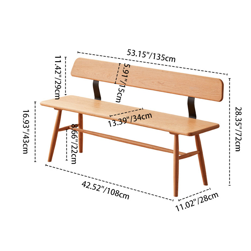Banc rectangulaire en bois massif au design minimaliste moderne avec dossier pour salle à manger, chambre et salon 