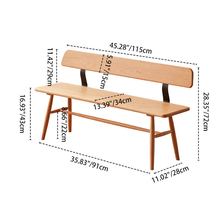Banc rectangulaire en bois massif au design minimaliste moderne avec dossier pour salle à manger, chambre et salon 