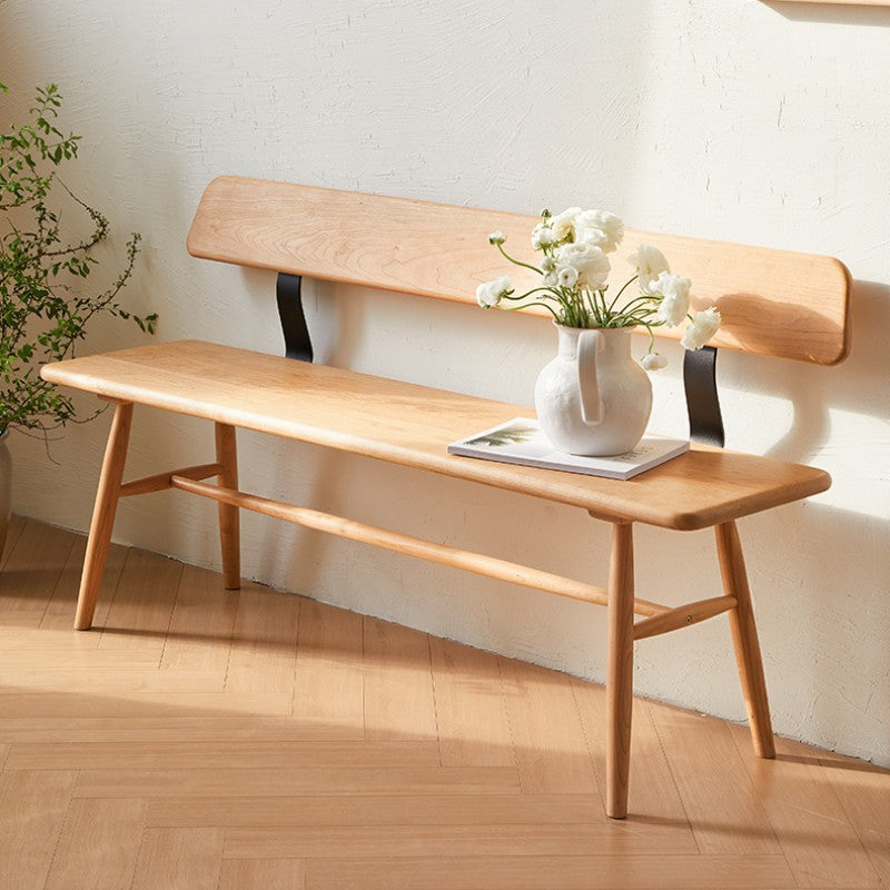 Banc rectangulaire en bois massif au design minimaliste moderne avec dossier pour salle à manger, chambre et salon 
