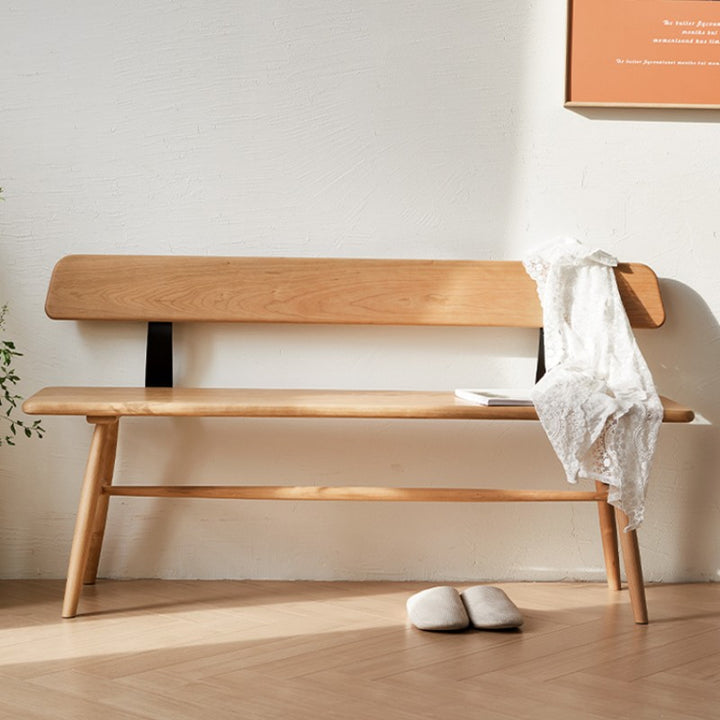 Banc rectangulaire en bois massif au design minimaliste moderne avec dossier pour salle à manger, chambre et salon 