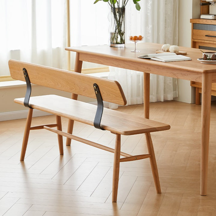 Banc rectangulaire en bois massif au design minimaliste moderne avec dossier pour salle à manger, chambre et salon 
