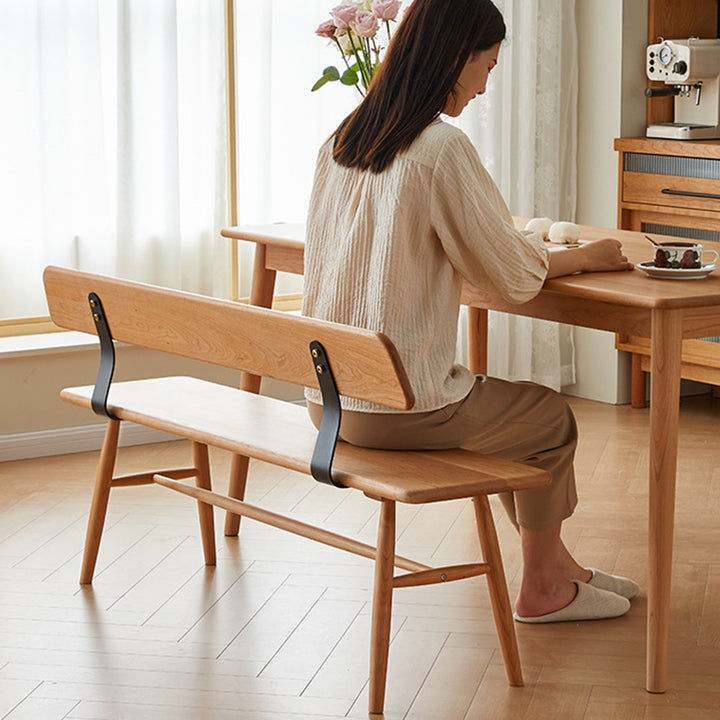 Banc rectangulaire en bois massif au design minimaliste moderne avec dossier pour salle à manger, chambre et salon 