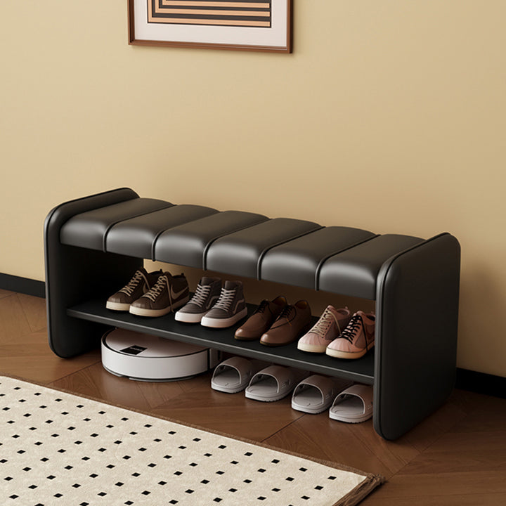 Banc à chaussures rectangulaire en faux cuir de luxe moderne avec structure en bois massif et contreplaqué, avec rangement à 2 niveaux pour l’entrée 