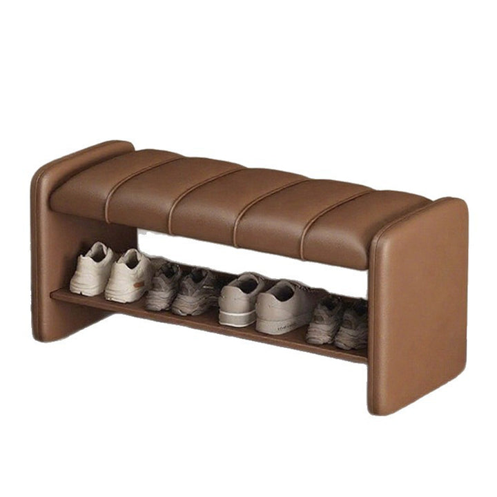 Banc à chaussures rectangulaire en faux cuir de luxe moderne avec structure en bois massif et contreplaqué, avec rangement à 2 niveaux pour l’entrée 