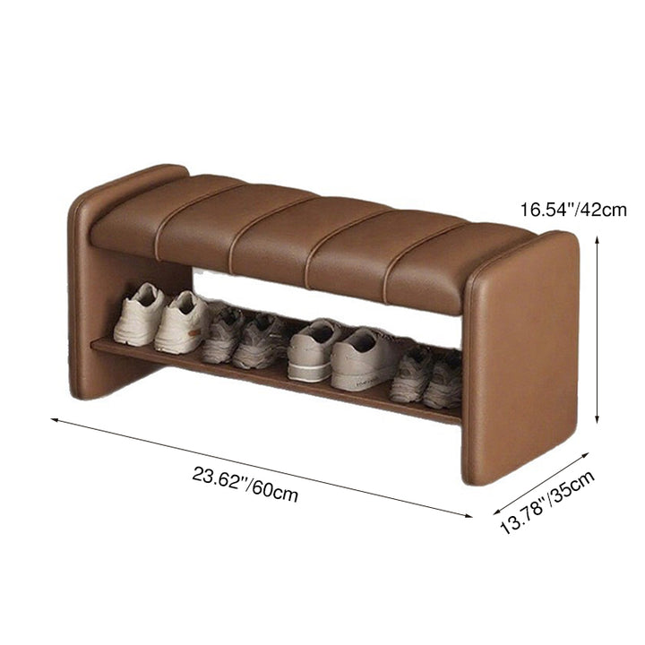 Banc à chaussures rectangulaire en faux cuir de luxe moderne avec structure en bois massif et contreplaqué, avec rangement à 2 niveaux pour l’entrée 