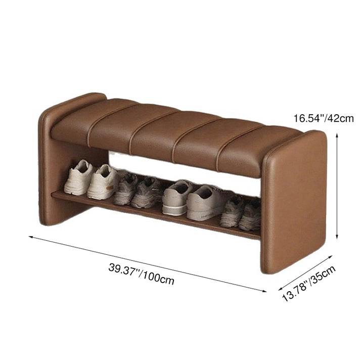 Banc à chaussures rectangulaire en faux cuir de luxe moderne avec structure en bois massif et contreplaqué, avec rangement à 2 niveaux pour l’entrée 