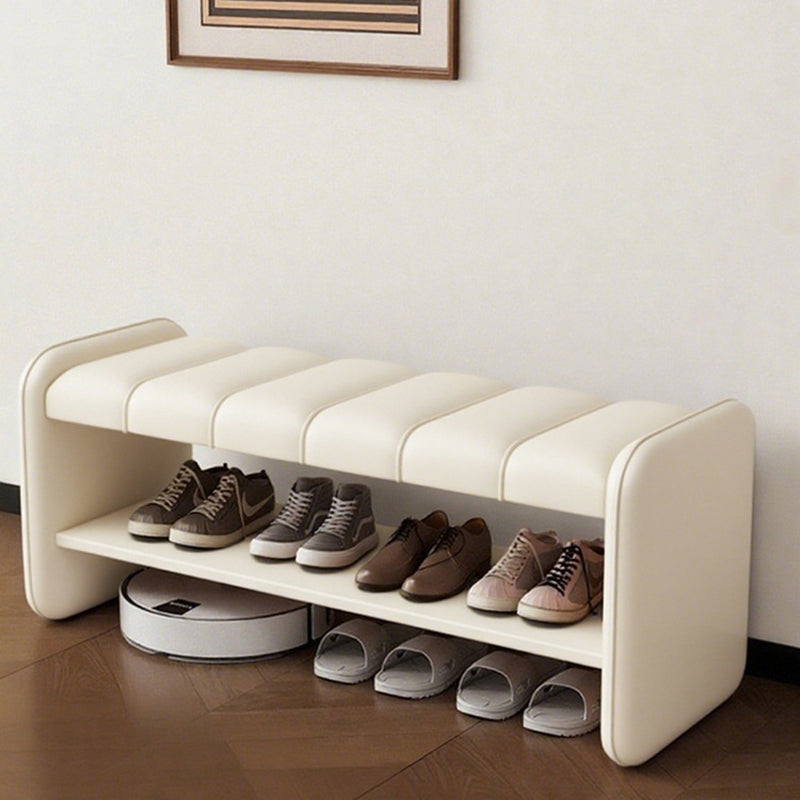 Banc à chaussures rectangulaire en faux cuir de luxe moderne avec structure en bois massif et contreplaqué, avec rangement à 2 niveaux pour l’entrée 