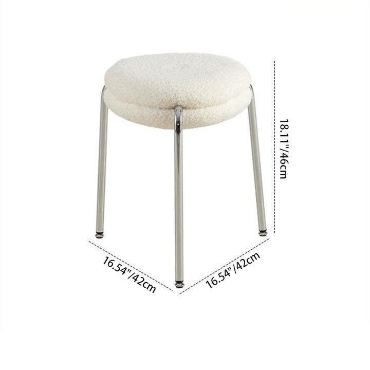 Taburete de tocador moderno minimalista de metal con tela sherpa, bordes redondeados y cojín de doble capa para dormitorio 