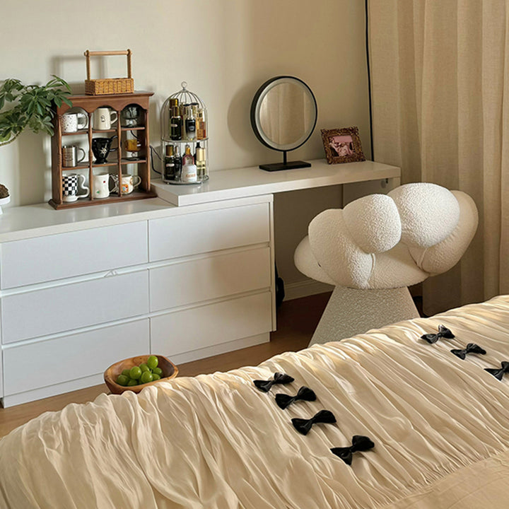 Tabouret de coiffeuse contemporain créatif en métal et laine d’agneau, avec dossier et pivotant, pour chambre à coucher 
