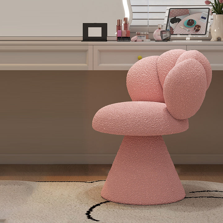 Tabouret de coiffeuse contemporain créatif en métal et laine d’agneau, avec dossier et pivotant, pour chambre à coucher 